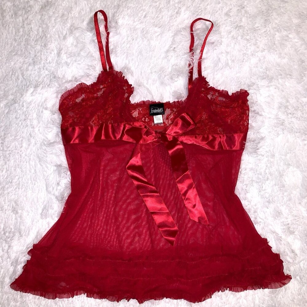 Frederick's of Hollywood Babydoll MILKMAID Slip Dress XL Sheer Mesh Lace Ruffle
